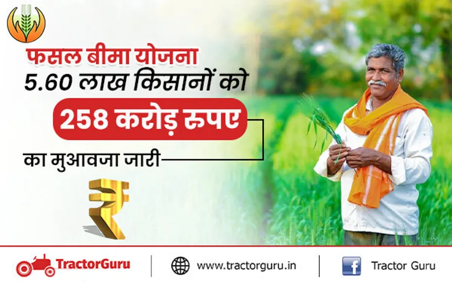 फसल बीमा योजना : 5.60 लाख किसानों को 258 करोड़ रुपए का मुआवजा जारी